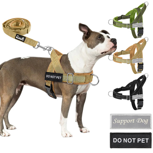EasyGuide No-Choke Dog Harness Set - Reflective, Heavy Duty with Dual Handle Leash (Yellow M)